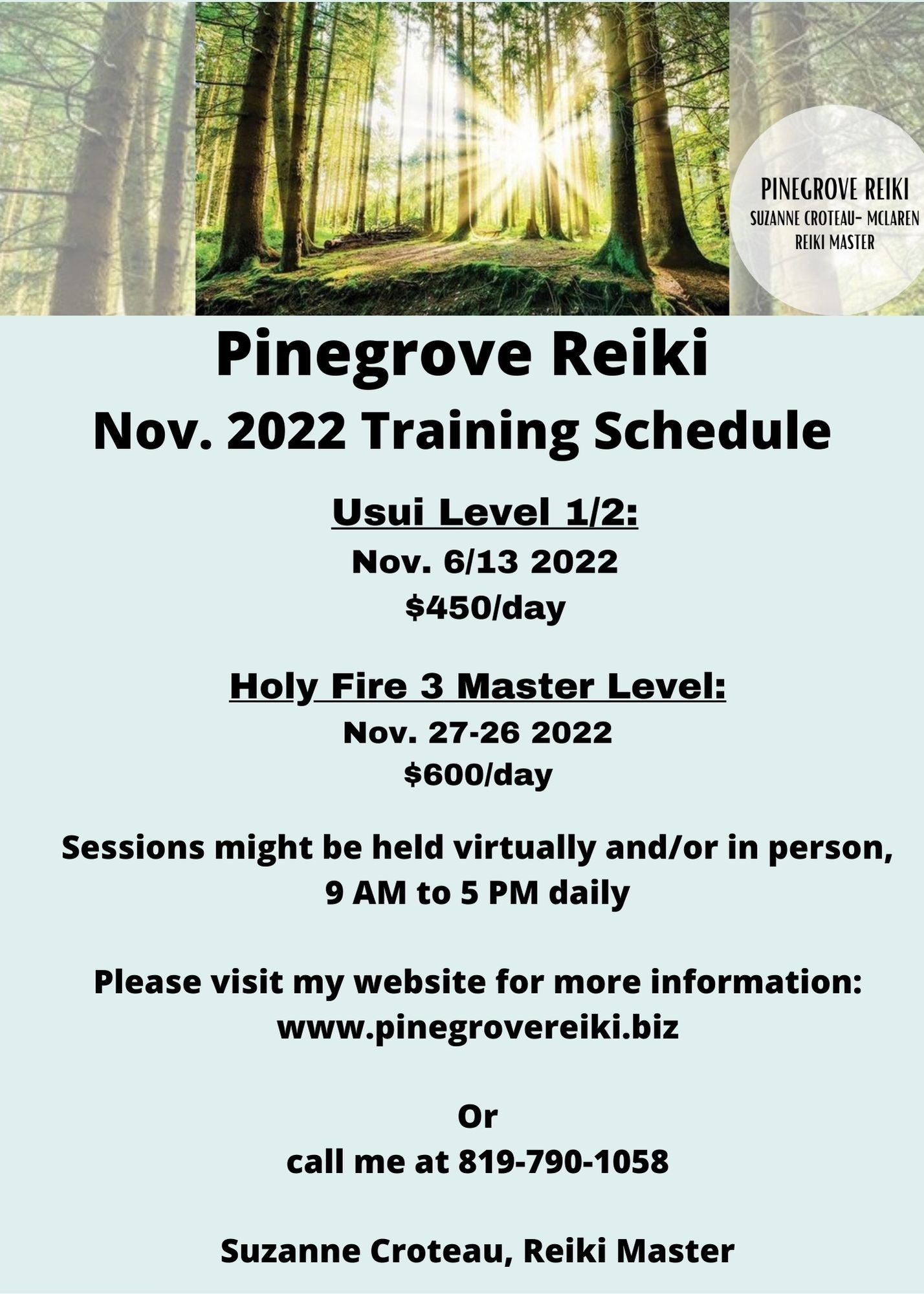  Holy Fire III Reiki Master Level Training with Suzanne Croteau